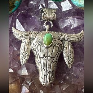 Longhorn Gaspeite sterling silver southwestern pendant
